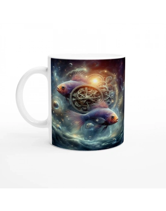 Balık Burcu Baskılı Kahve Kupası - Zamanın Çarkları Astroloji Mekanizması Vs3