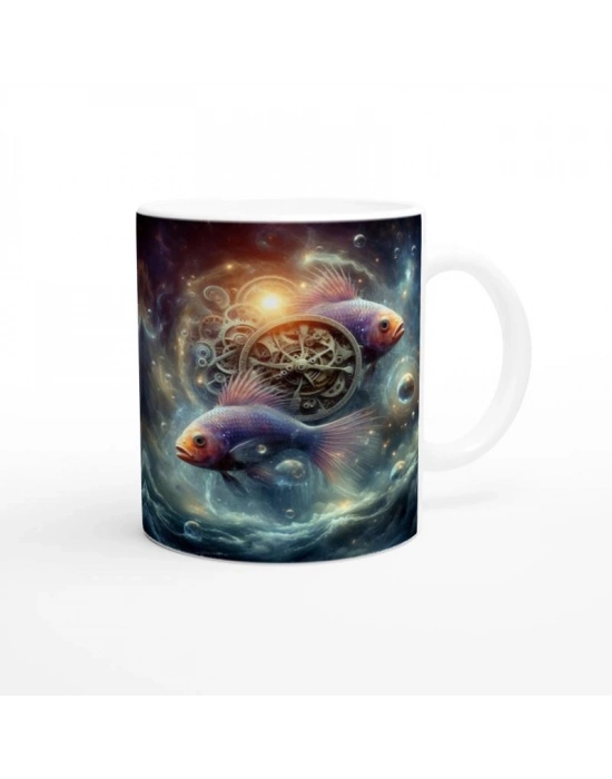 Balık Burcu Baskılı Kahve Kupası - Zamanın Çarkları Astroloji Mekanizması Vs3