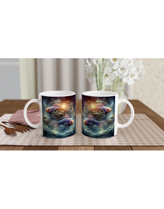 Balık Burcu Baskılı Kahve Kupası - Zamanın Çarkları Astroloji Mekanizması Vs3