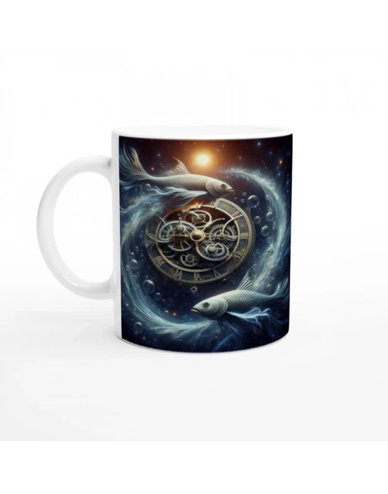 Balık Burcu Baskılı Kahve Kupası - Zamanın Çarkları Astroloji Mekanizması Vs4