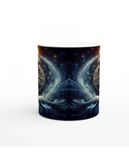 Balık Burcu Baskılı Kahve Kupası - Zamanın Çarkları Astroloji Mekanizması Vs4