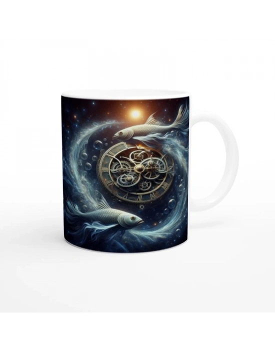 Balık Burcu Baskılı Kahve Kupası - Zamanın Çarkları Astroloji Mekanizması Vs4