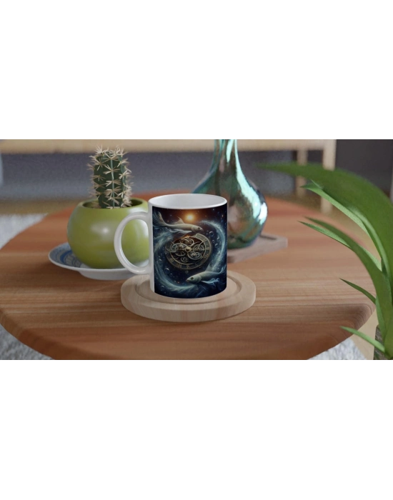 Balık Burcu Baskılı Kahve Kupası - Zamanın Çarkları Astroloji Mekanizması Vs4