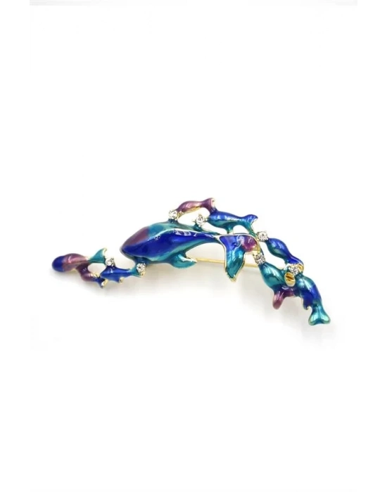 Balina Sürüsü Broş - Mavi