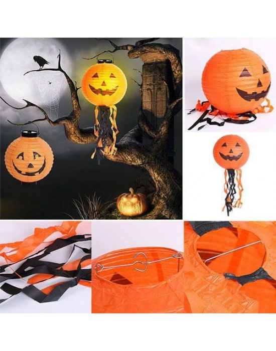 Balkabağı Kağıt Japon Led Süs - Kabak Dekor Yuvarlak Fener Süs 25 Cm