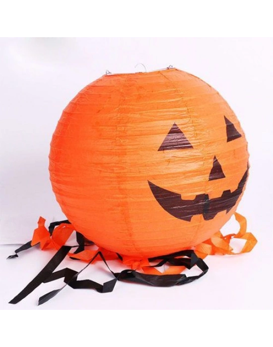 Balkabağı Kağıt Japon Led Süs - Kabak Dekor Yuvarlak Fener Süs 25 Cm