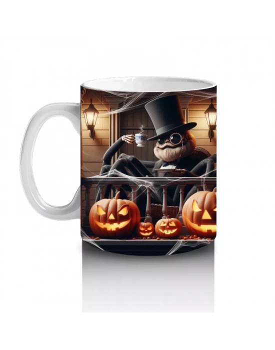 Balkabağı ve Baykuş Figürlü Gotik Cadı Temalı Cadılar Bayramı Baskılı Kupa