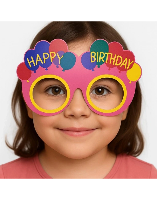 Balon Desenli Karton Doğum Günü Gözlükleri 6 Adet Pembe Renk