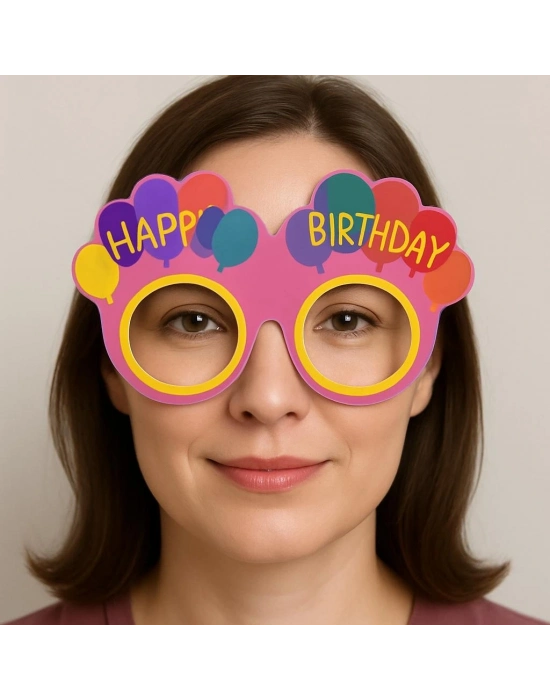 Balon Desenli Karton Doğum Günü Gözlükleri 6 Adet Pembe Renk