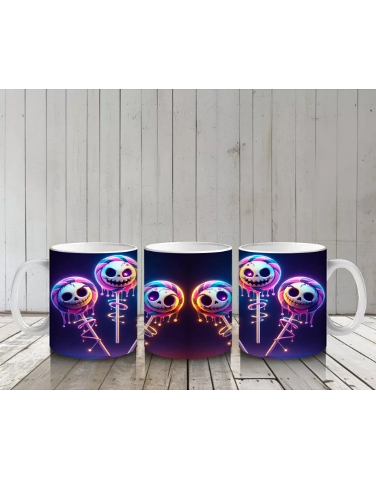 Balon Tutan Hayaletler ve Balkabaklarıyla Çocuklara Özel Cadılar Bayramı Baskılı Kupa Bardak