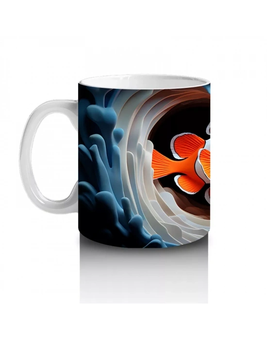 Baloncuklar Arasında Neşeyle Yüzen Palyaço Balıkları – Baskılı Kahve Kupası