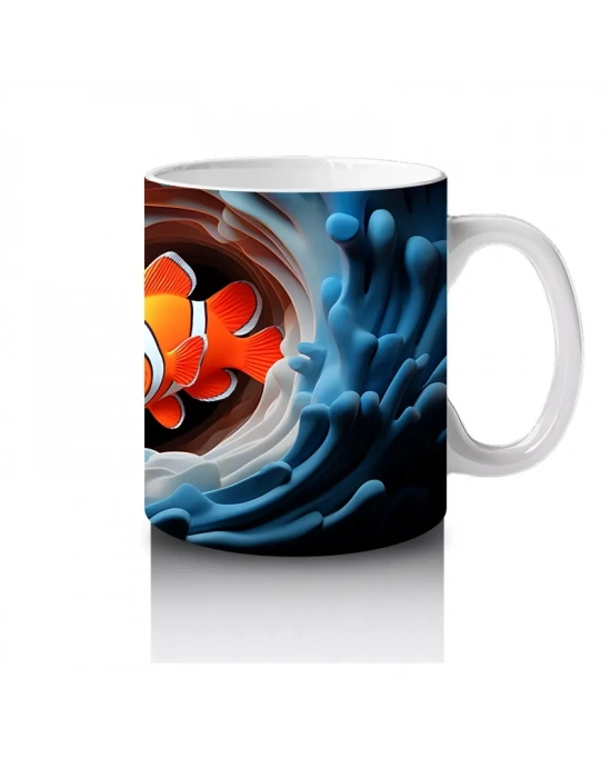 Baloncuklar Arasında Neşeyle Yüzen Palyaço Balıkları – Baskılı Kahve Kupası