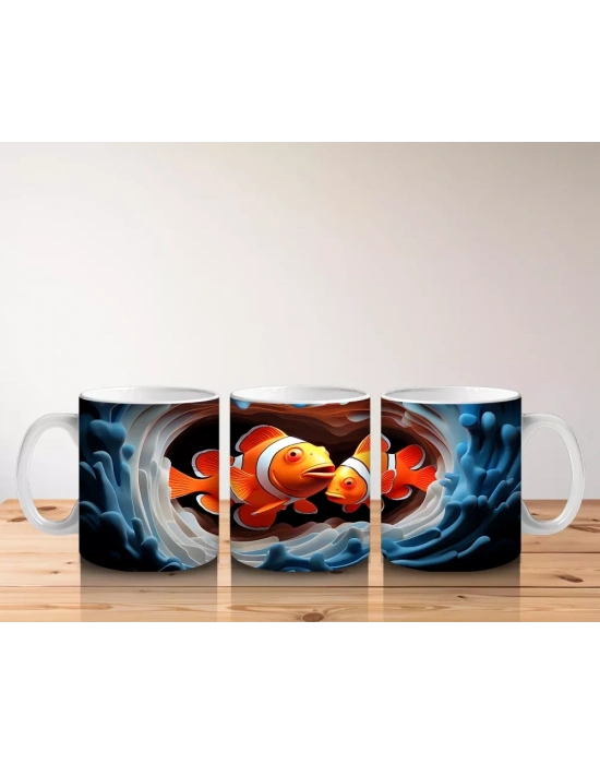 Baloncuklar Arasında Neşeyle Yüzen Palyaço Balıkları – Baskılı Kahve Kupası