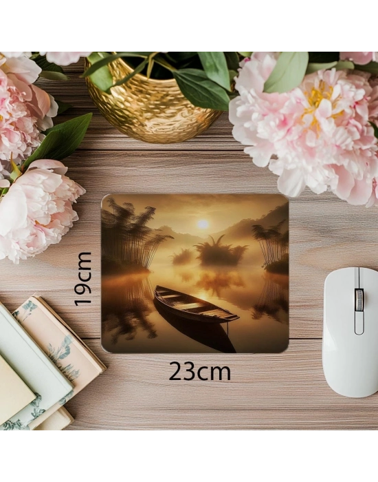 Bambu Arasında Kayık Manzaralı Mousepad - 19x23 cm 2 mm Dikdörtgen İthal Baskılı Mouse Pad