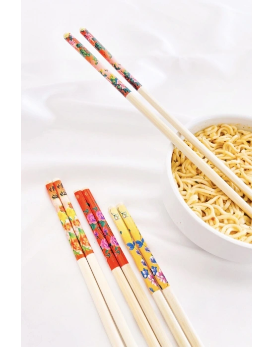 Bambu Chopstick Çubuk Yemek Çubuğu Yıkanabilir Tekrar Kullanılabilir (3 Çift- 6 Adet )