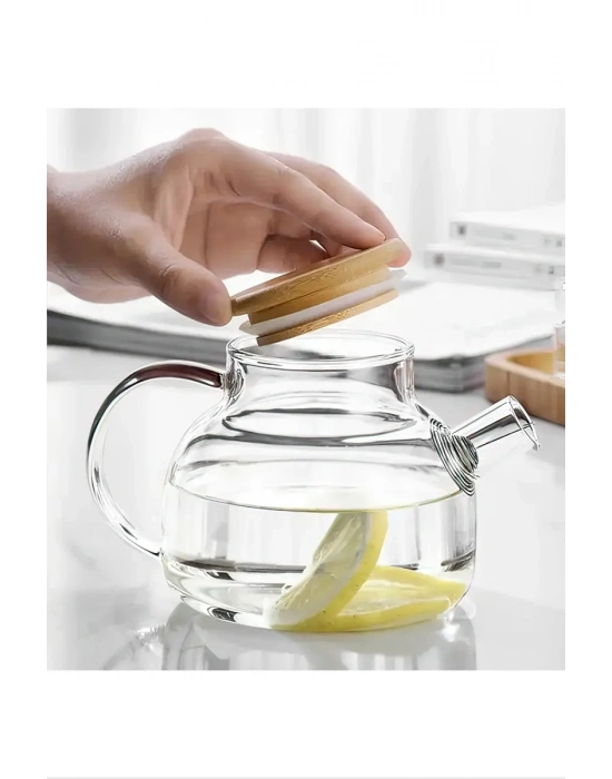 Bambu Kapaklı Borosilikat Cam Demlik 1000ml Royaleks-CM-2000