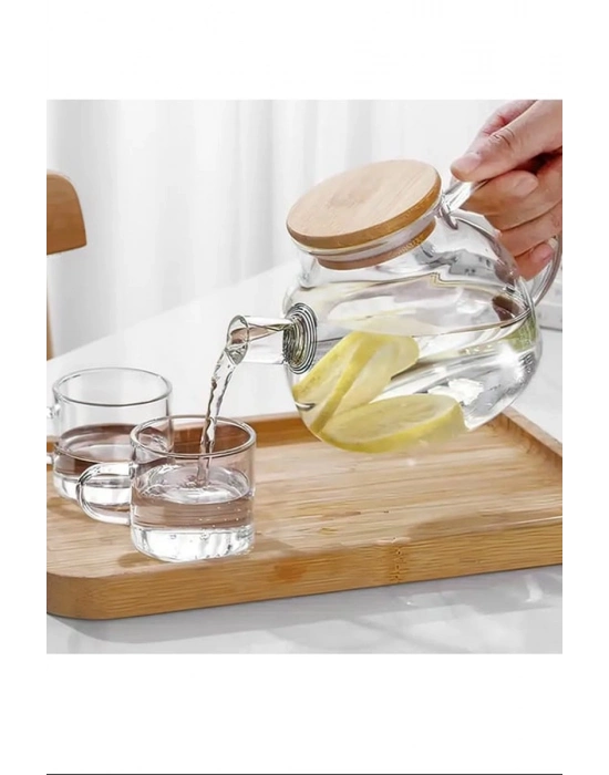 Bambu Kapaklı Borosilikat Cam Demlik 1000ml Royaleks-CM-2000