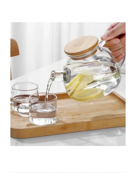 Bambu Kapaklı Borosilikat Cam Demlik 1000ml Royaleks-CM-2000