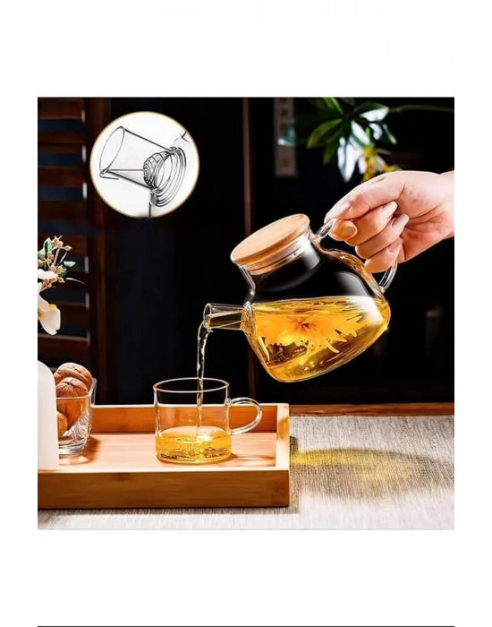 Bambu Kapaklı Borosilikat Cam Demlik 1000ml Royaleks-CM-2000