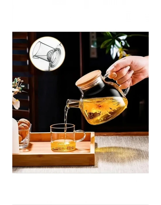 Bambu Kapaklı Borosilikat Cam Demlik 1000ml Royaleks-CM-2000