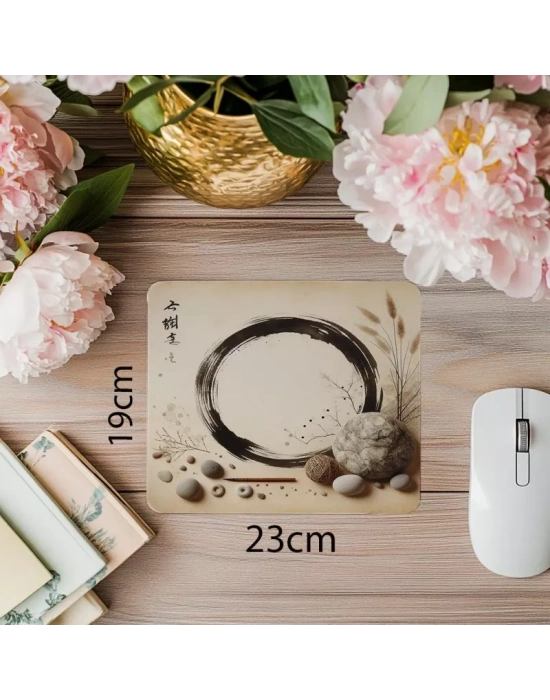 Bambu ve Taşlı Zen Sembolü Mouse Pad - 19x23 cm 2 mm Dikdörtgen İthal Baskılı Mouse Pad