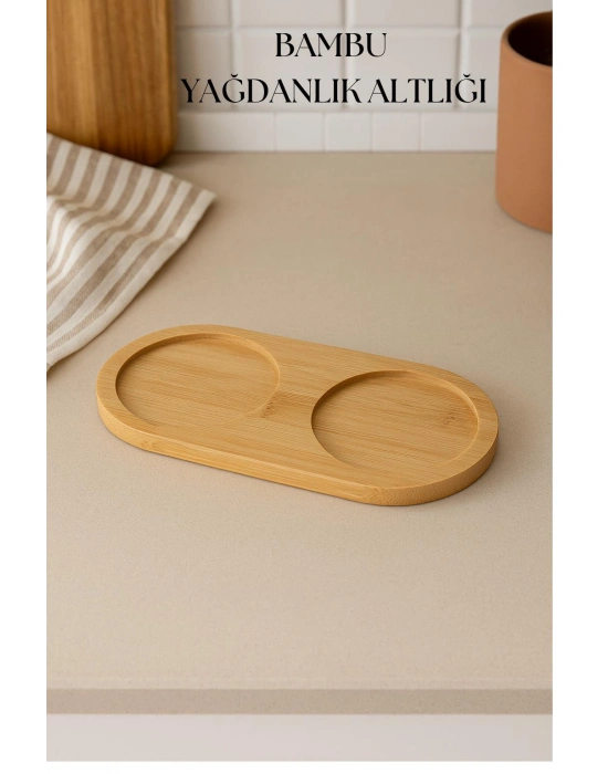 Bambu Yağdanlık Altlığı Çift Yuvalı 9x19 Cm