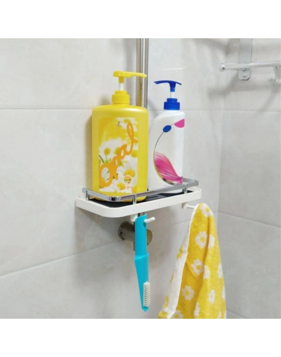 ®  Banyo Direğine Asılabilir Köşelik Şampuanlık Sabunluk Çift Askılı Düzenleyici Raf Paslanmaz