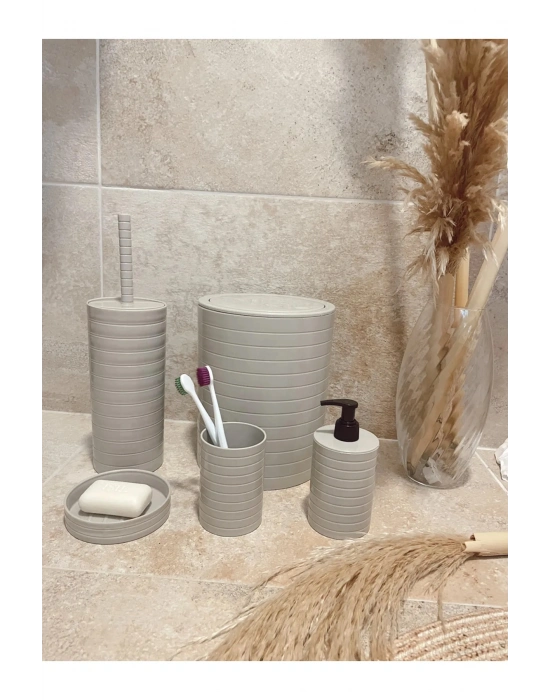 Banyo Seti 5li Krem Çöp Kovası Wc Fırçalık Sıvı Sabunluk Katı Sabunluk