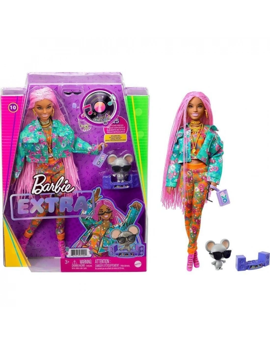 Barbie Extra Pembe Örgü Saçlı Bebek No:10 - GRN27-GXF09