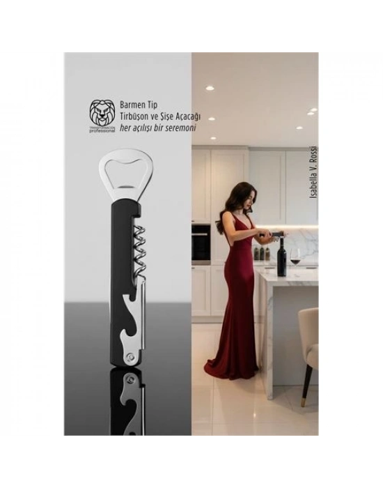 ® Barmen Tip Çelik Profesyonel Tirbüşon ve Şişe Açacağı Kombine Set