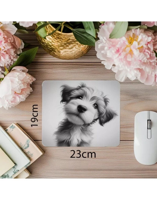 Baş Eğmiş Sevimli Yavru Köpek Mousepad - 19x23 cm 2 mm Dikdörtgen İthal Baskılı Mouse Pad