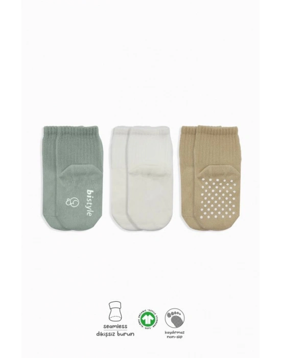 Basic Kaymaz Penye Soket Çorap 3Lü BS10106 Nil Ekru Bej