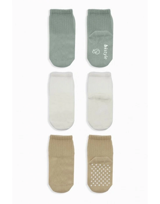 Basic Kaymaz Penye Soket Çorap 3Lü BS10106 Nil Ekru Bej