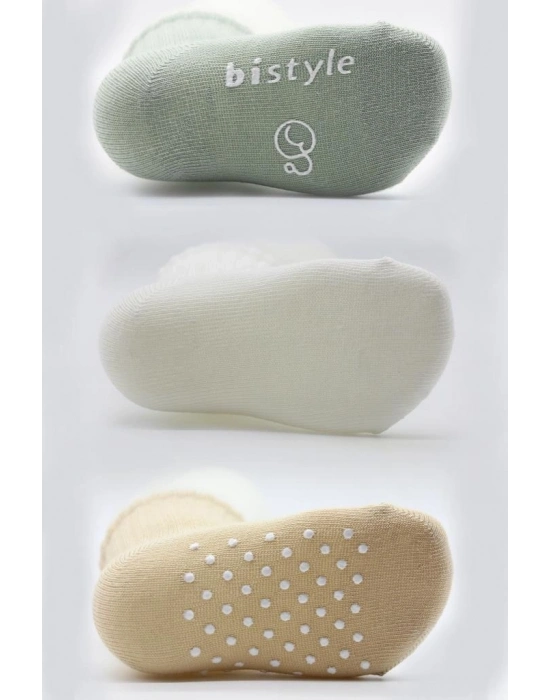 Basic Kaymaz Penye Soket Çorap 3Lü BS10106 Nil Ekru Bej