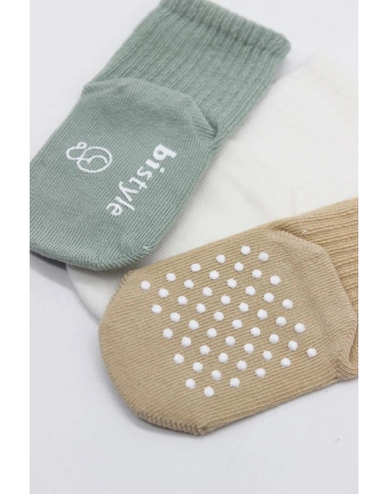 Basic Kaymaz Penye Soket Çorap 3Lü BS10106 Nil Ekru Bej