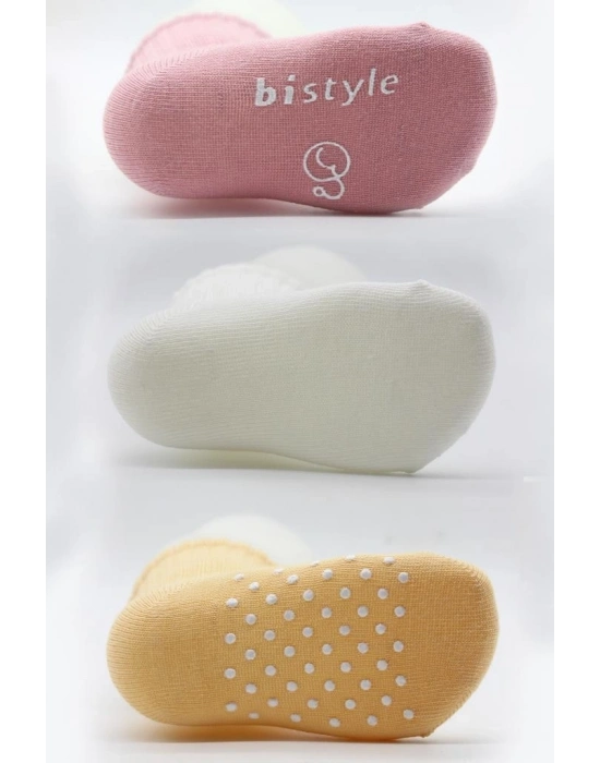 Basic Kaymaz Penye Soket Çorap 3Lü BS10106 Pudra Ekru Somon