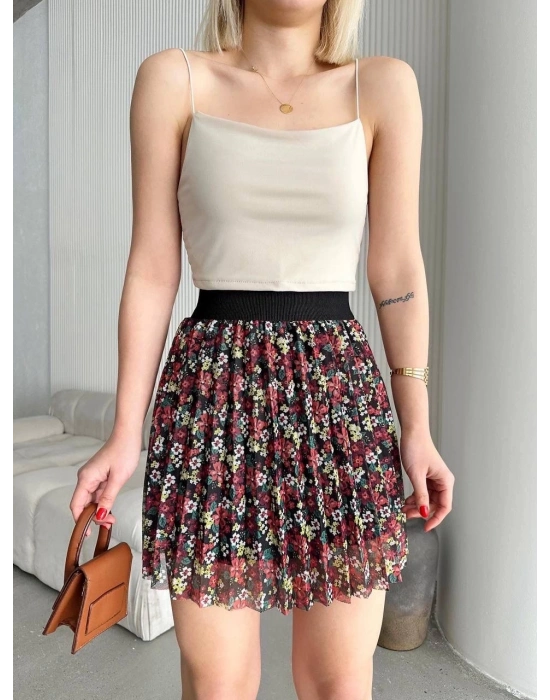 Baskılı astarlı mini etek