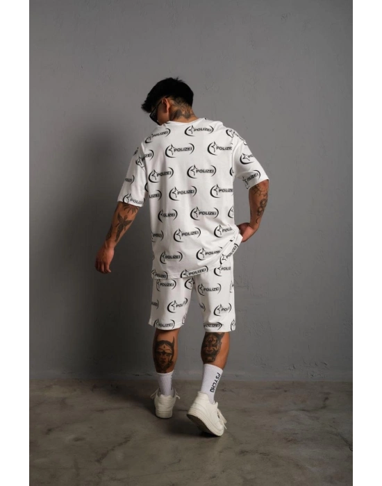 Baskılı İkili Şortlu Takım - Beyaz -