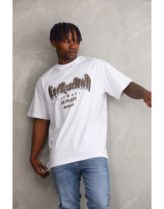 Baskılı Oversize T-Shirt - Beyaz -