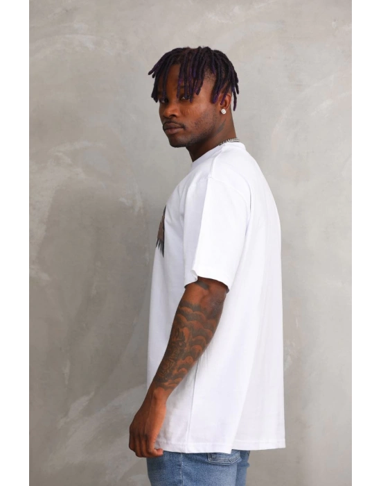 Baskılı Oversize T-Shirt - Beyaz -