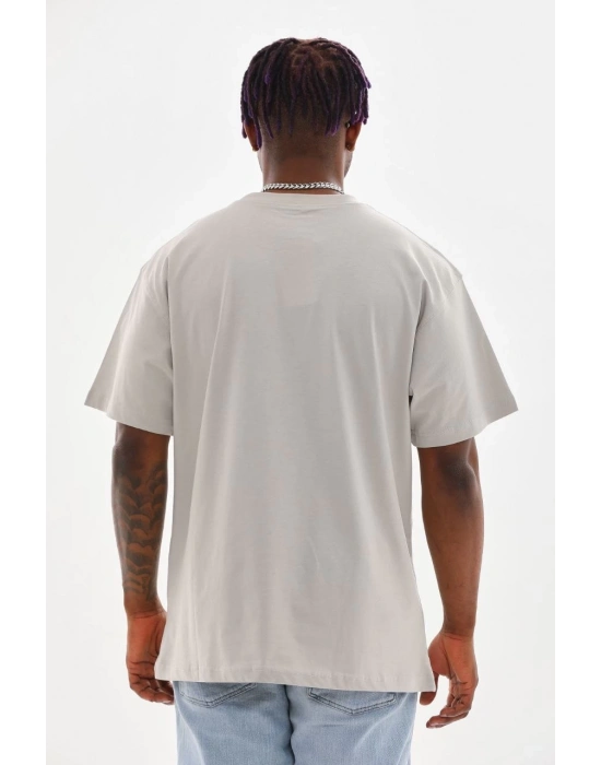 Baskılı Oversize T-Shirt - Gri -