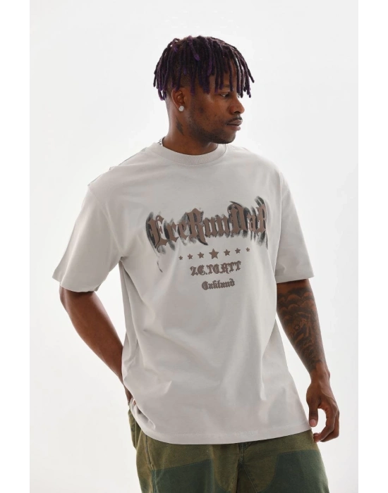 Baskılı Oversize T-Shirt - Gri -
