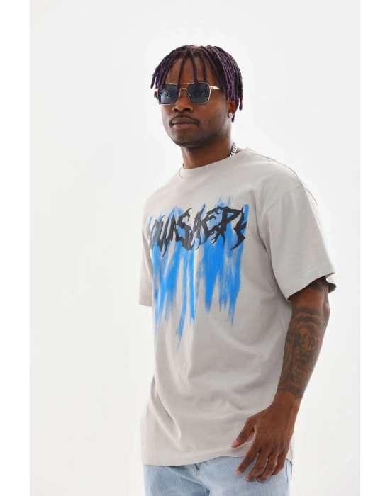 Baskılı Oversize T-Shirt - Gri -
