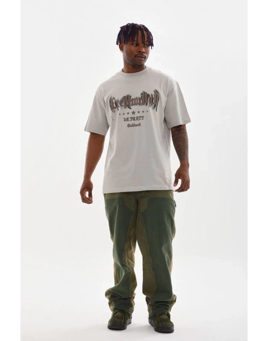 Baskılı Oversize T-Shirt - Gri -