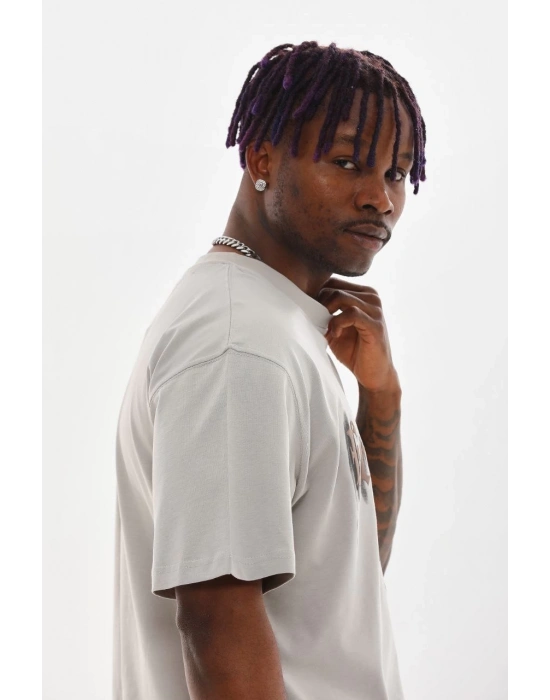 Baskılı Oversize T-Shirt - Gri -