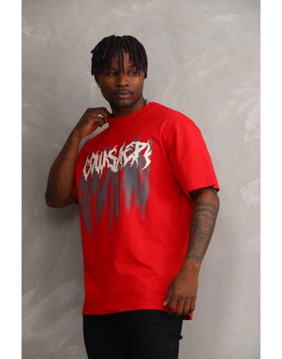Baskılı Oversize T-Shirt - Kırmızı -