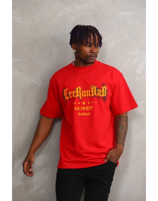 Baskılı Oversize T-Shirt - Kırmızı -