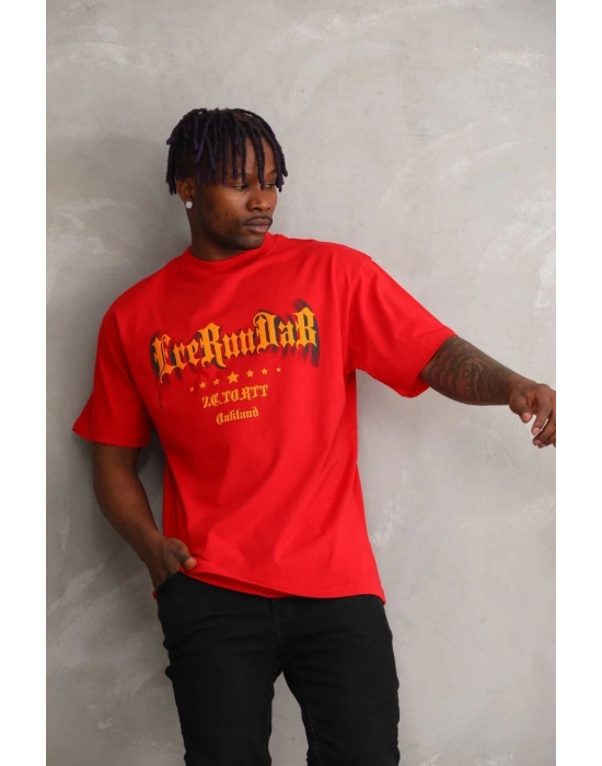 Baskılı Oversize T-Shirt - Kırmızı -