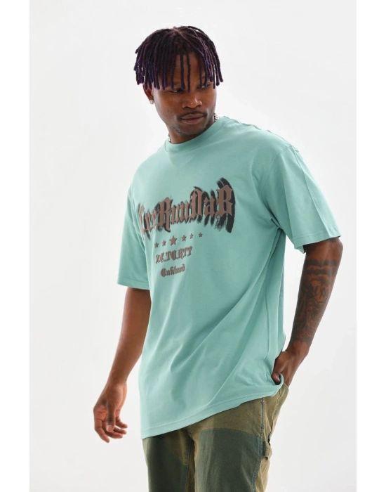 Baskılı Oversize T-Shirt - Mint Yeşili