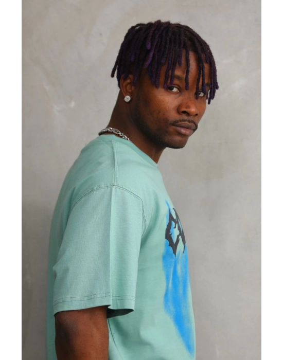 Baskılı Oversize T-Shirt - Mint Yeşili